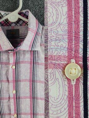 Thomas Dean Colorful Pink Paisley Button Up Shirt Medium Cotton Woven Adult